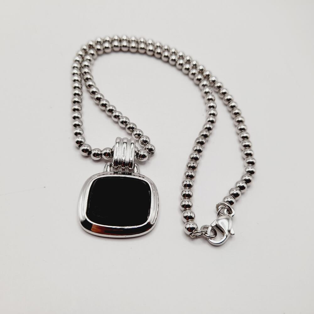 Monet Silver Tone Black Glass Pegasus Pendant Necklace – 16 Inches - Picture 3 of 9